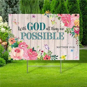 Spring with God All Things Are Possible Plastic with H Metal Stakes 25 x 16 Inch